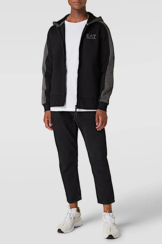 Felpa Full Zip Con Cappuccio Athletic Colour Block-emporio armani ea7-Nero-Uomo-6lpm16 pj07z 1200-