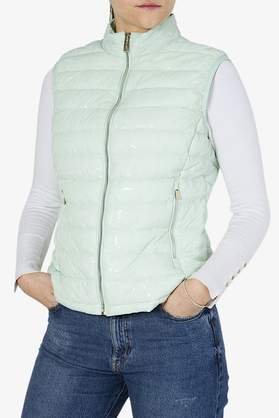 Gilet Piumino Full Zip Stampa Logo All-Over-yes zee-Verde-Donna-J257/qr00 0954-