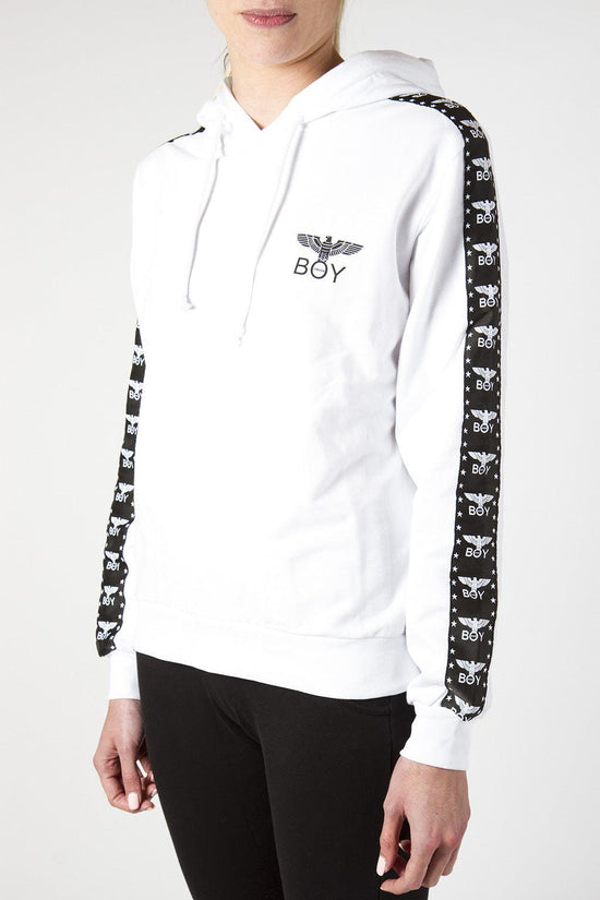 Felpa Con Cappuccio Con Bande Logo-boy london-Bianco-Donna-Bld1835-