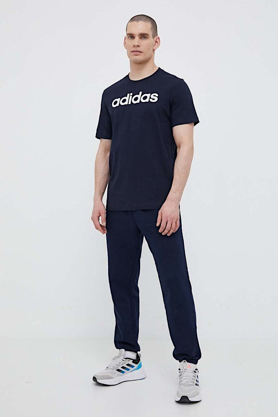 T-Shirt Maniche Corte Essentials Linear Embroidered Logo-adidas performance-Blu-Uomo-Ic9275-