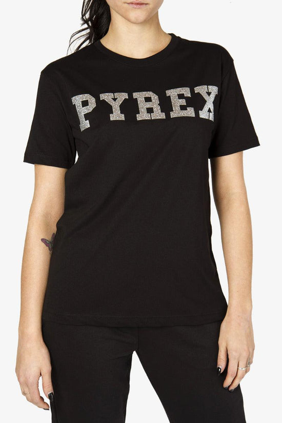 T-Shirt Maniche Corte Logo Glitter-pyrex-Nero-Donna-21epb34234-