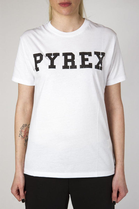 T-Shirt Maniche Corte Logo Glitter-pyrex-Bianco-Donna-20epb34234-