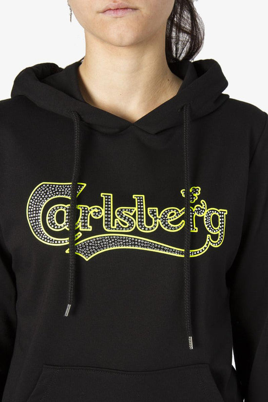 Felpa Con Cappuccio Big Logo Strass E Fluo-carlsberg-Nero-Donna-Cbd4185-