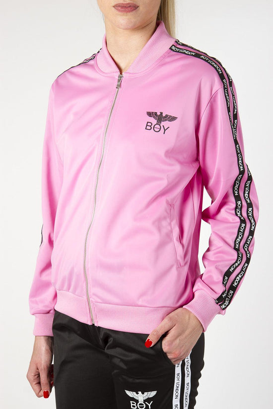 Giacca Felpa Sportiva Full Zip Triacetato Con Bande Logo-boy london-Rosa-Donna-Bld1874-