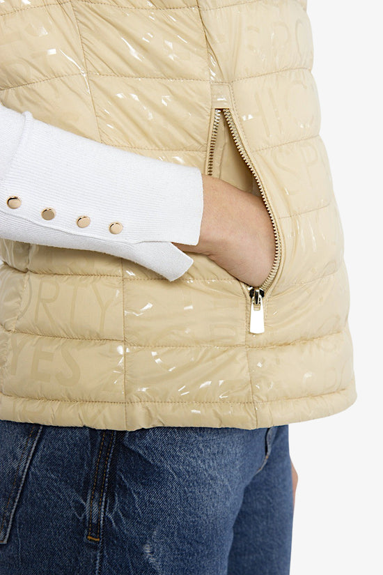 Gilet Piumino Full Zip Stampa Logo All-Over-yes zee-Beige-Donna-J257/qr00 0222-