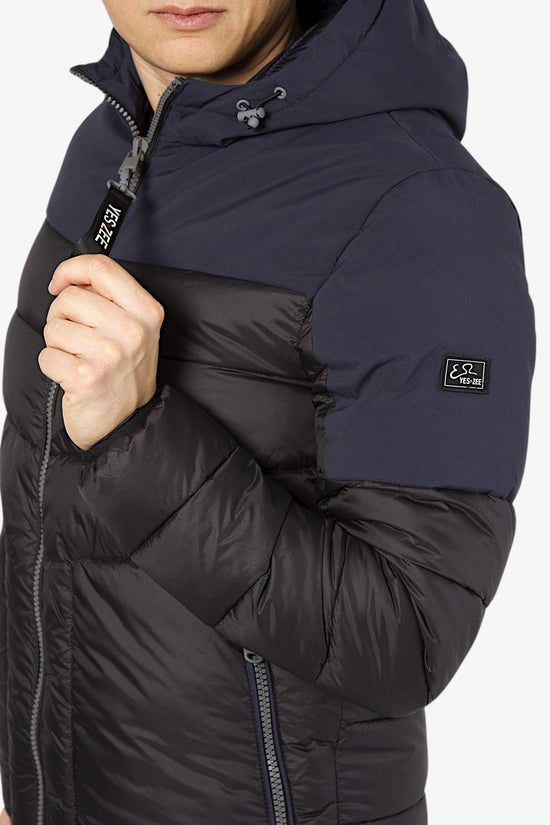 Giubbino Full Zip Con Cappuccio Trapuntato Bicolor-yes zee-Blu-Uomo-J839/q6bi 2801-