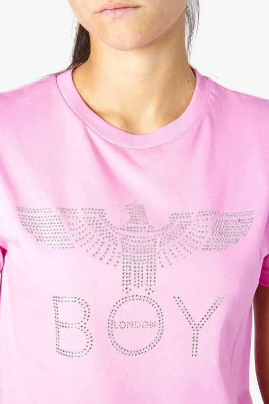 T-Shirt Maniche Corte Logo Strass-boy london-Rosa-Donna-Bld3030-