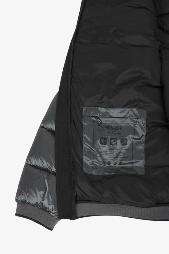 Piumino Lucido Full Zip Con Cappuccio-yes zee-Grigio-Uomo-J869/o100 0847-