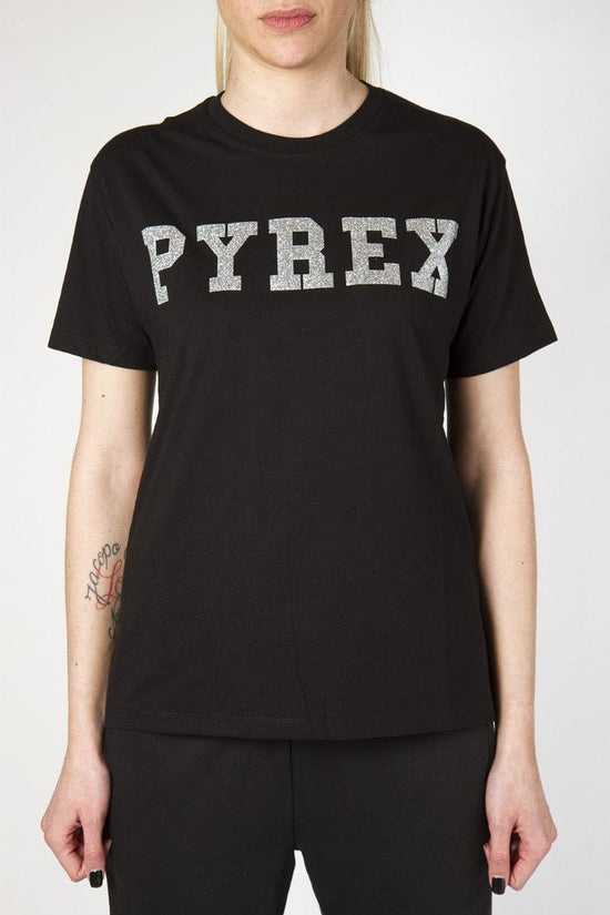 T-Shirt Maniche Corte Logo Glitter-pyrex-Nero-Donna-20epb34234-