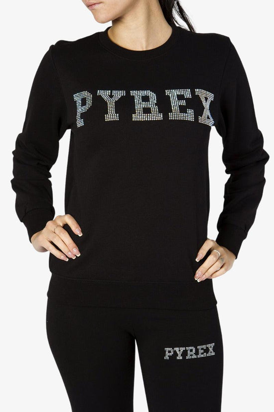 Felpa Girocollo Big Logo Strass-pyrex-Nero-Donna-22epb43237-