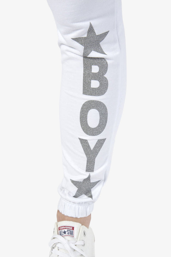 Pantaloni Felpa Logo Glitter-boy london-Bianco-Donna-Bld2963-