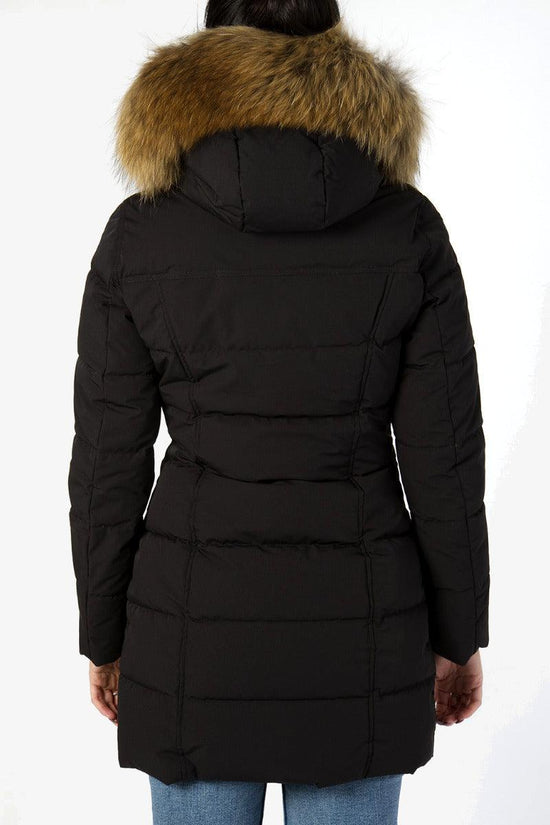 Giubbotto Parka Lungo Full Zip Con Cappuccio Con Pelo Rimovibile-yes zee-Nero-Donna-O004/nt00 0801-