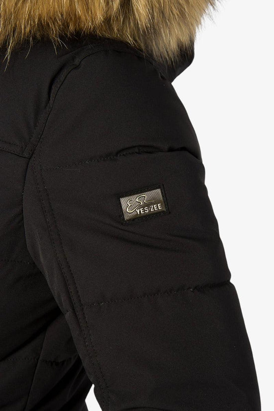 Giubbotto Parka Lungo Full Zip Con Cappuccio Con Pelo Rimovibile-yes zee-Nero-Donna-O004/nt00 0801-