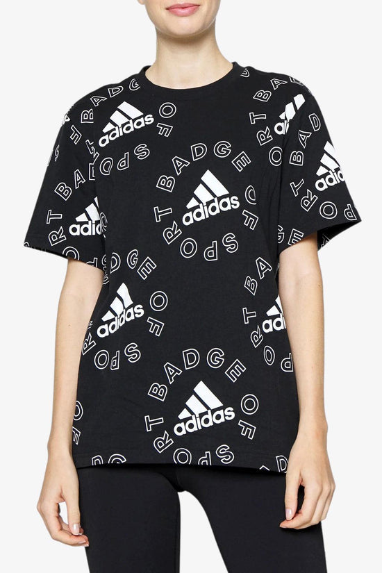 T-Shirt Maniche Corte Essentials Logo Allover Print-adidas performance-Nero-Donna-Hc9187-