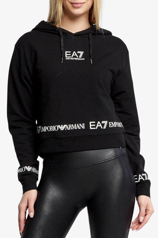 Felpa Corta Con Cappuccio Logo Ripetuto-emporio armani ea7-Nero-Donna-3ltm09 tjcqz 1200-