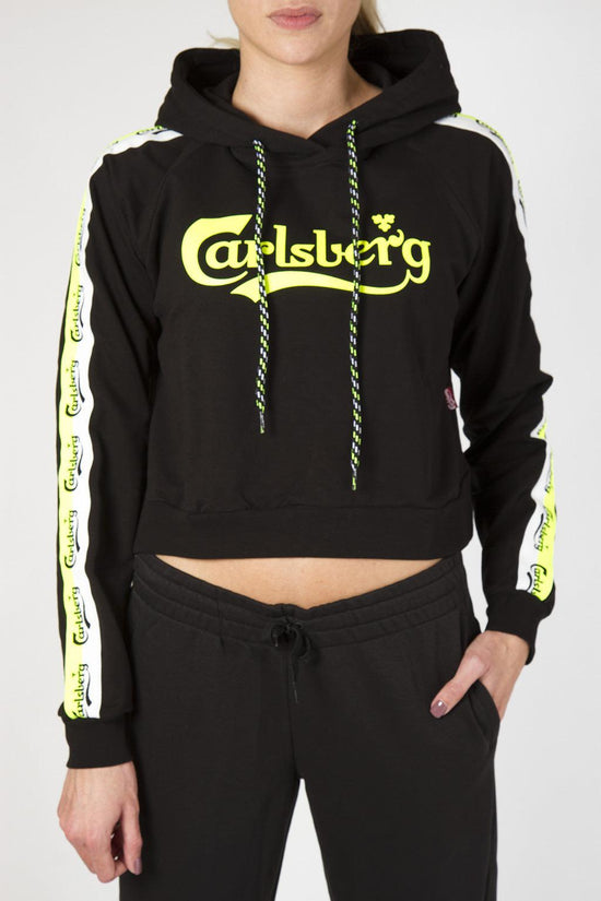 Felpa Con Cappuccio Con Bande Logo A 3 Colori-carlsberg-Nero-Donna-Cbd3593-
