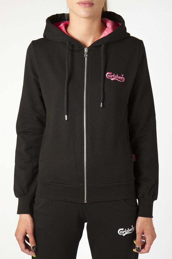 Felpa full zip con Cappuccio-carlsberg-Nero-Donna-Cbd3011-