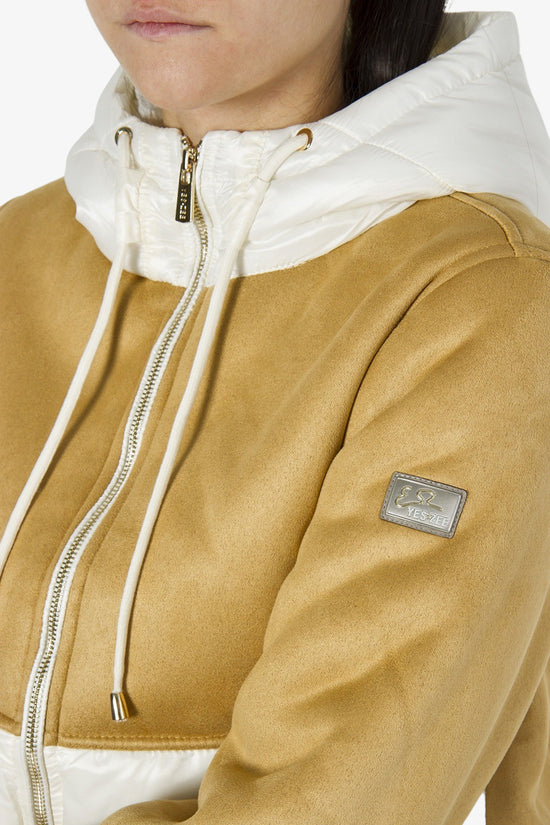 Giacca Montone Full Zip Con Cappuccio Con Inserti Trapuntati-yes zee-Beige-Donna-J018/gn00 0157-