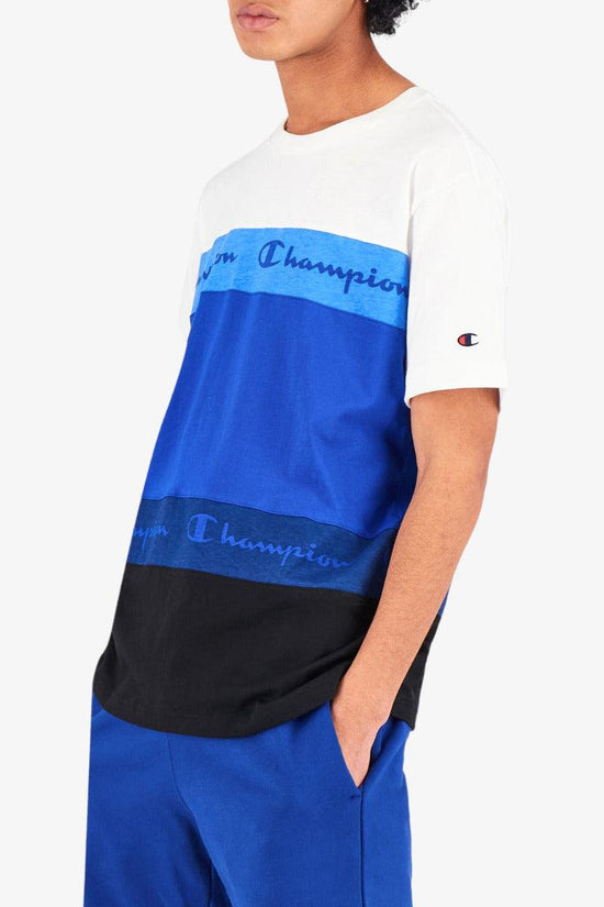 T-Shirt Maniche Corte Color Block Con Ripetizioni Logo-champion-Blu-Uomo-215948 bs008-