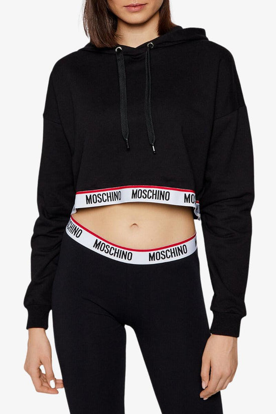 Felpa Corta Con Cappuccio Banda Logo-moschino underwear-Nero-Donna-Zua1721 9004 0555-