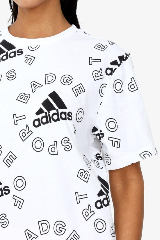 T-Shirt Maniche Corte Essentials Logo Allover Print-adidas performance-Bianco-Donna-Hc9186-