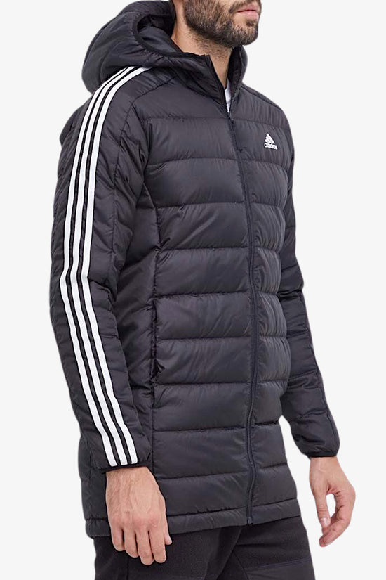 Parka Full Zip Con Cappuccio Essentials 3-Stripes-adidas performance-Nero-Uomo-Hz8522-