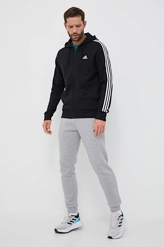 Felpa Full Zip Con Cappuccio Essentials 3-Stripes-adidas performance-Nero-Uomo-Ib4029-