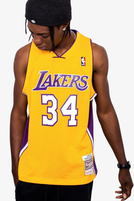 Canotta Swingman NBA Los Angeles Lakers 1999-00 Shaquille O'Neal-mitchell&ness-Giallo-Uomo-Smjygs18179-lalltgd99son-