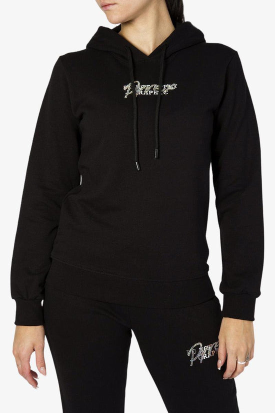 Felpa Con Cappuccio Logo Piccolo Script In Strass-pyrex-Nero-Donna-22epb43149-