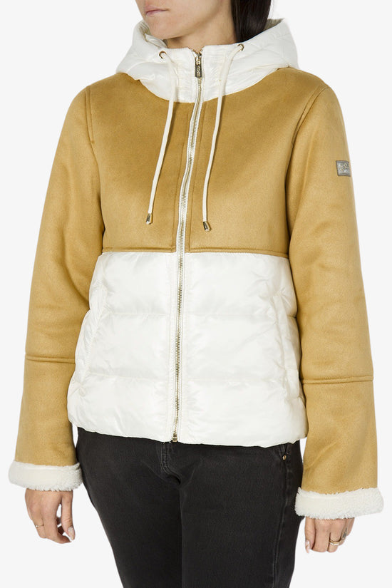 Giacca Montone Full Zip Con Cappuccio Con Inserti Trapuntati-yes zee-Beige-Donna-J018/gn00 0157-
