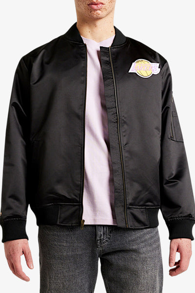 mitchell&ness Giacca Bomber Lightweight Satin Vintage Logo Los Angeles Lakers Nero Uomo