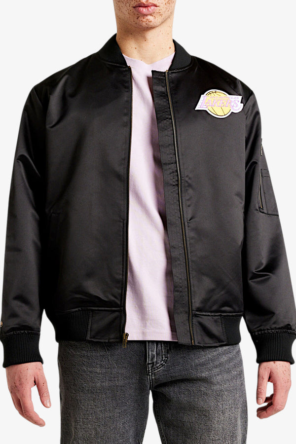 mitchell&ness Giacca Bomber Lightweight Satin Vintage Logo Los Angeles Lakers Nero Uomo, foto 1