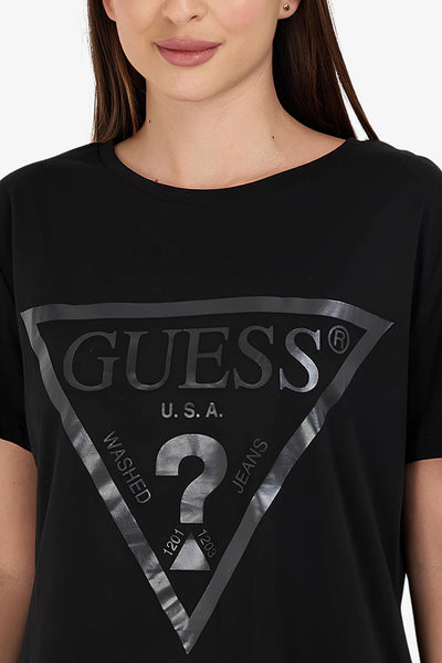 guess T-Shirt Maniche Corte Big Logo Adele Nero Donna, foto 3