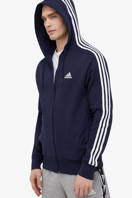 Adidas Performance Felpa Con Cappuccio Full Zip Essentials French Terry 3 stripes Blu B bche Uomo MOUD