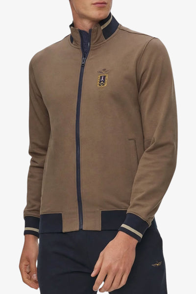 aeronautica militare Felpa Full Zip Piccolo Stemma Frecce Tricolori Marrone Uomo