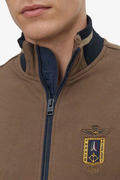aeronautica militare Felpa Full Zip Piccolo Stemma Frecce Tricolori Marrone Uomo, foto 2