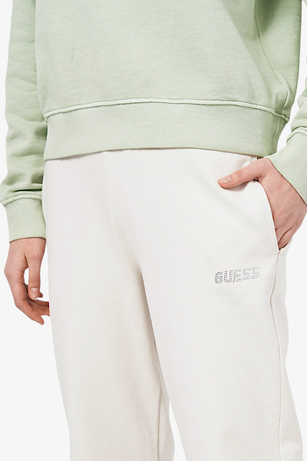 guess Pantaloni Logo Piccolo Strass Eleanora Bianco Donna, foto 2