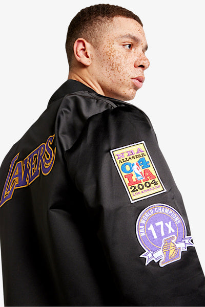 mitchell&ness Giacca Bomber Lightweight Satin Vintage Logo Los Angeles Lakers Nero Uomo, foto 2