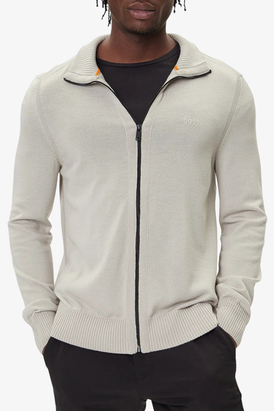  Cardigan Full Zip In Misto Lana Con Logo Ricamato boss 