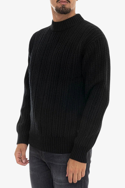 boss Maglione Girocollo In Misto Lana Vernic Lavorata Nero Uomo