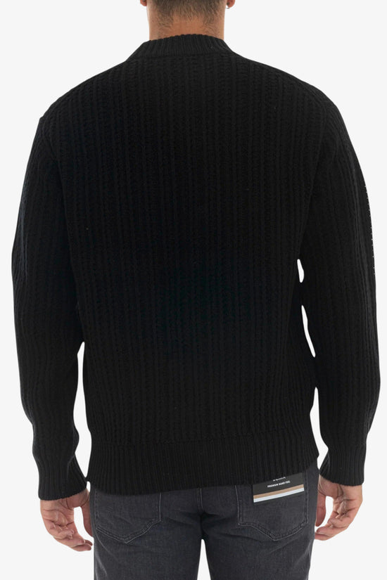  Maglione Girocollo In Misto Lana Vernic Lavorata-boss-Nero-Uomo-50548687 001-3  