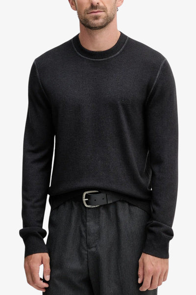 boss Maglione Girocollo Tinto In Capo In Lana Vergine Nero Uomo