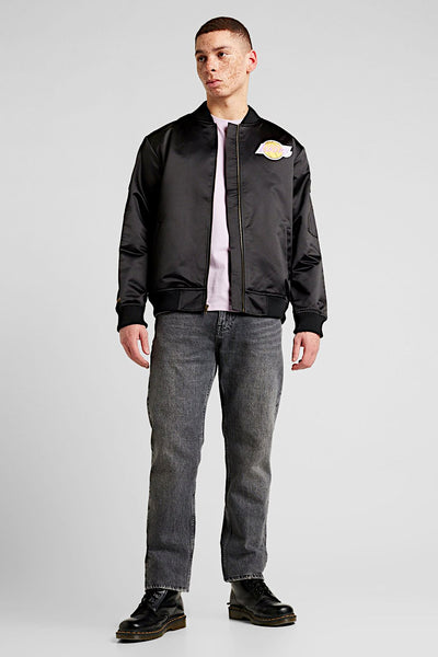 mitchell&ness Giacca Bomber Lightweight Satin Vintage Logo Los Angeles Lakers Nero Uomo, foto 3