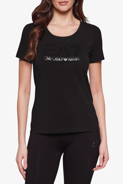 emporio armani ea7 T-Shirt Maniche Corte Big Logo Series Con Strass Nero Donna, foto 1