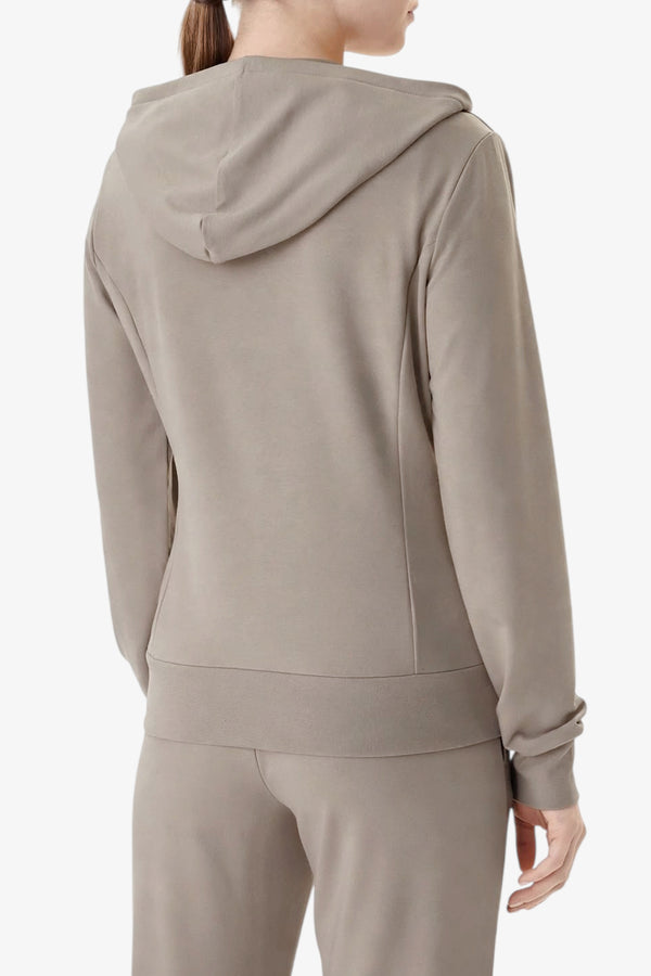 emporio armani ea7 Felpa Full Zip Con Cappuccio Evolution Logo Borchiette Beige Donna, foto 3