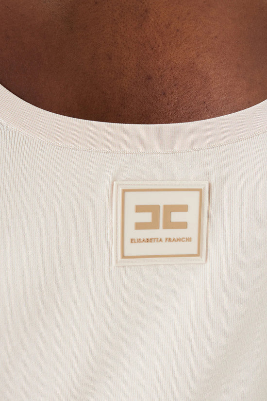  Vestito In Maglia Con Bande In Viscosa Lucida-elisabetta franchi-Marrone-Donna-Am03s61e2 u69-5  