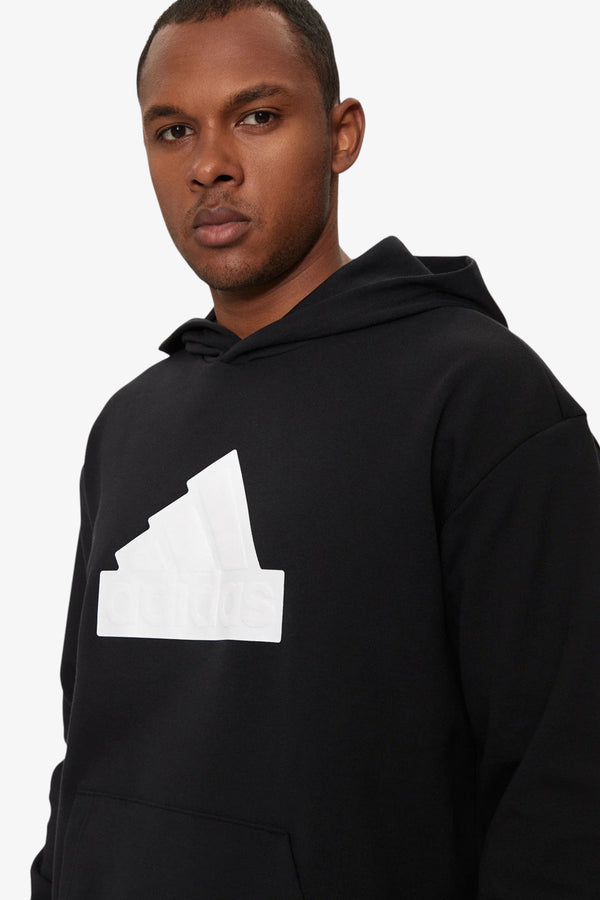 adidas performance Felpa Con Cappuccio Big Logo Gommato Nero Uomo, foto 2