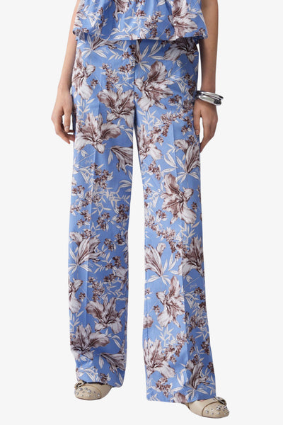 liu jo Pantaloni Palazzo In Popeline A Fantasia Blu Donna