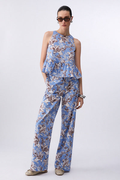 liu jo Pantaloni Palazzo In Popeline A Fantasia Blu Donna, foto 2