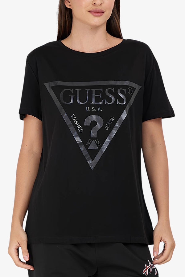 guess T-Shirt Maniche Corte Big Logo Adele Nero Donna, foto 1